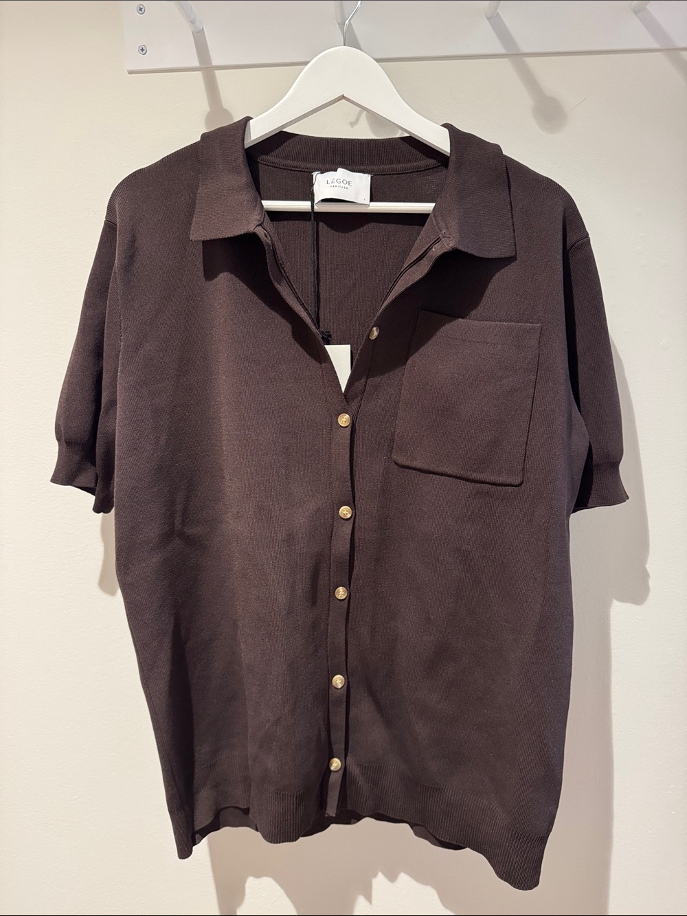 LEGOE HERITAGE | NWT Brown Short-Sleeve Button Down Shirt Maternity 1 S M